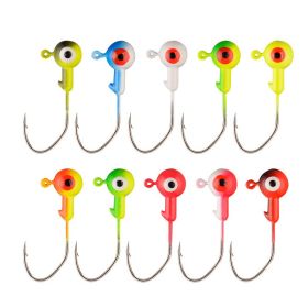 10pcs Round Painted Ball Head Jig Hooks Kit For Soft Baits; Fishing Lures; For Bass Trout Freshwater Saltwater (Color: Color 5g, Quantity: 10pcs)