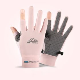 Summer Gloves For Men Cycling Anti UV Women Spring Ice Silk Two Finger Touchscreen Camping Driving Sports Riding Fishing Gloves (Color: two finger pink, Gloves Size: L)